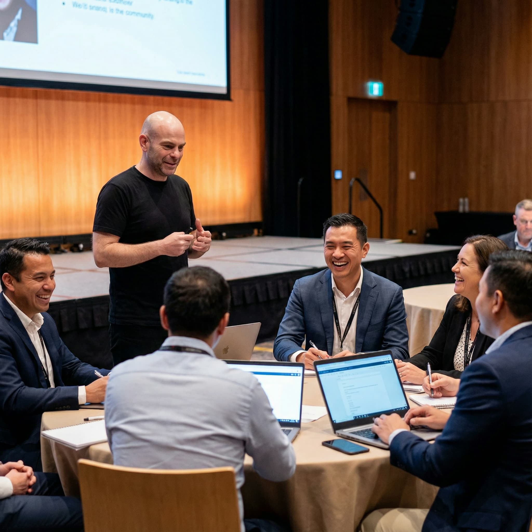 Jason La Greca presenting on stage